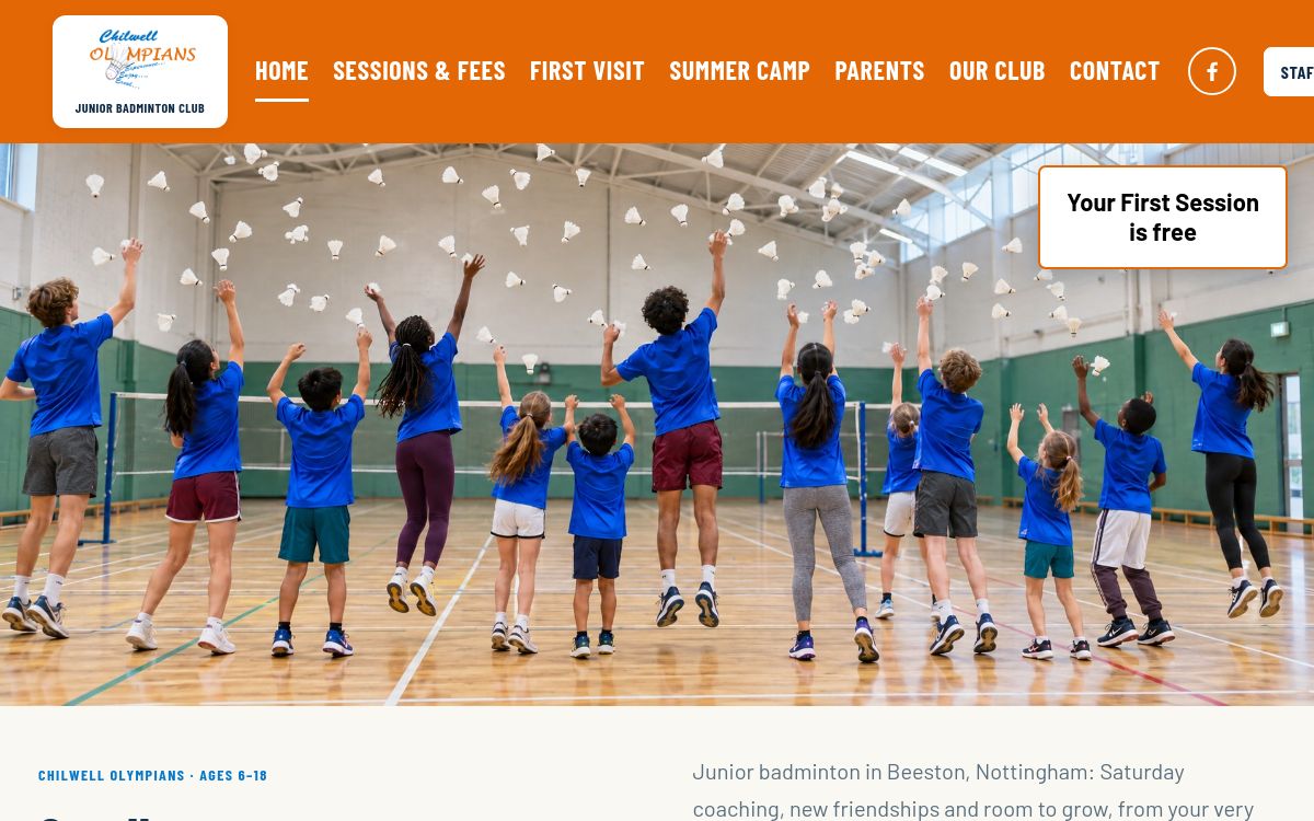 Chilwell Junior Badminton Club new website homepage